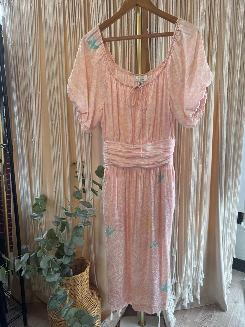 Vintage 80s Silks St. Gillian 100% silk midi dress pink pastels Extra Small (XS) - Picture 3 of 13